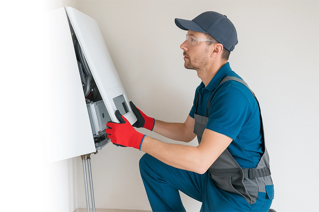 Technician repairing furnace